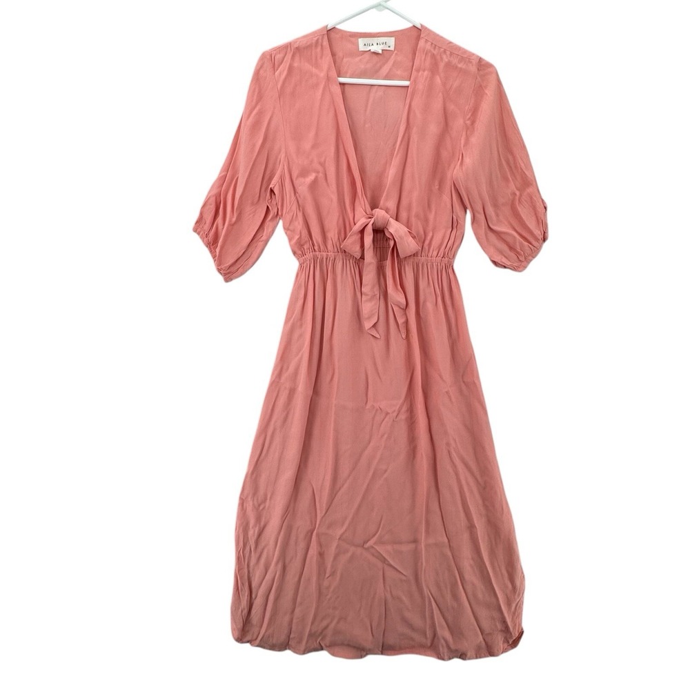 Aila Blue Torch Fujette Dress Womens Small Blush Tie Front Elastic Waist NEW